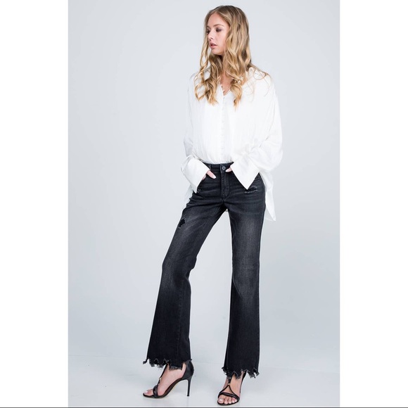 CLEARANCE Veronica Black Distressed Hem Boot Cut Jeans - Picture 9 of 16